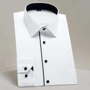 Men's Classic Long Sleeve Solid Basics Dress Shirts Comfortable Soft Formal Business Standard-fit Twill Work Office White Shirt