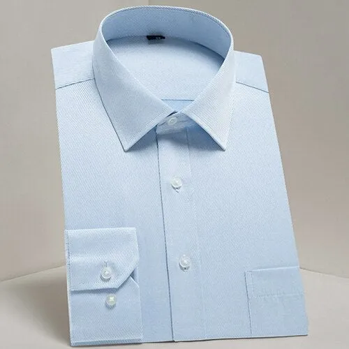 Men's Classic Long Sleeve Solid Basics Dress Shirts Comfortable Soft Formal Business Standard-fit Twill Work Office White Shirt
