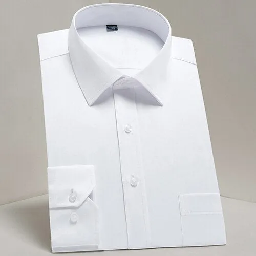 Men's Classic Long Sleeve Solid Basics Dress Shirts Comfortable Soft Formal Business Standard-fit Twill Work Office White Shirt
