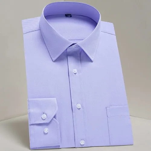 Men's Classic Long Sleeve Solid Basics Dress Shirts Comfortable Soft Formal Business Standard-fit Twill Work Office White Shirt