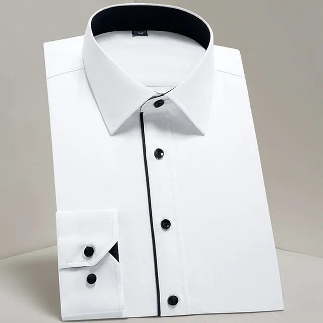 Men's Classic Long Sleeve Solid Basics Dress Shirts Comfortable Soft Formal Business Standard-fit Twill Work Office White Shirt