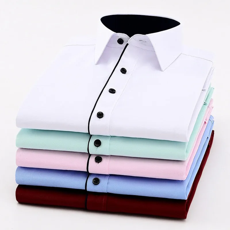 Men's Classic Long Sleeve Solid Basics Dress Shirts Comfortable Soft Formal Business Standard-fit Twill Work Office White Shirt