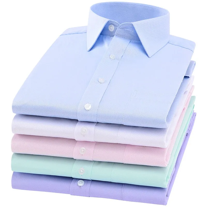 Men's Classic Long Sleeve Solid Basics Dress Shirts Comfortable Soft Formal Business Standard-fit Twill Work Office White Shirt