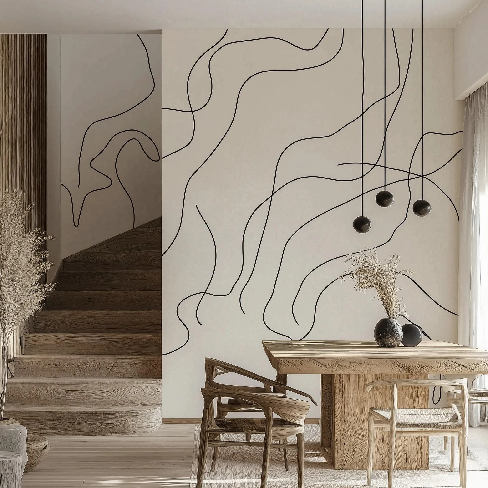 Minimalist Boho Stripe Wall Decal | Abstract Line Art Wall Stickers | Removable Modern Wall Decor for Living Room, Dining Room, or Office