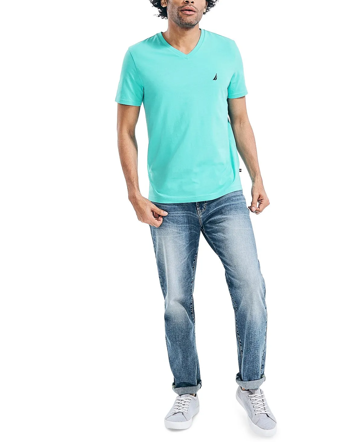 Nautica Men's Regular Fit J-Class Logo Cotton V-Neck T-Shirt , multi