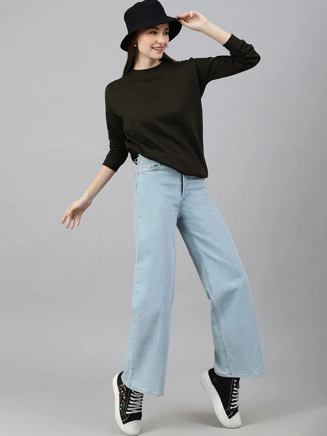 Olive Green Solid Sweatshirt