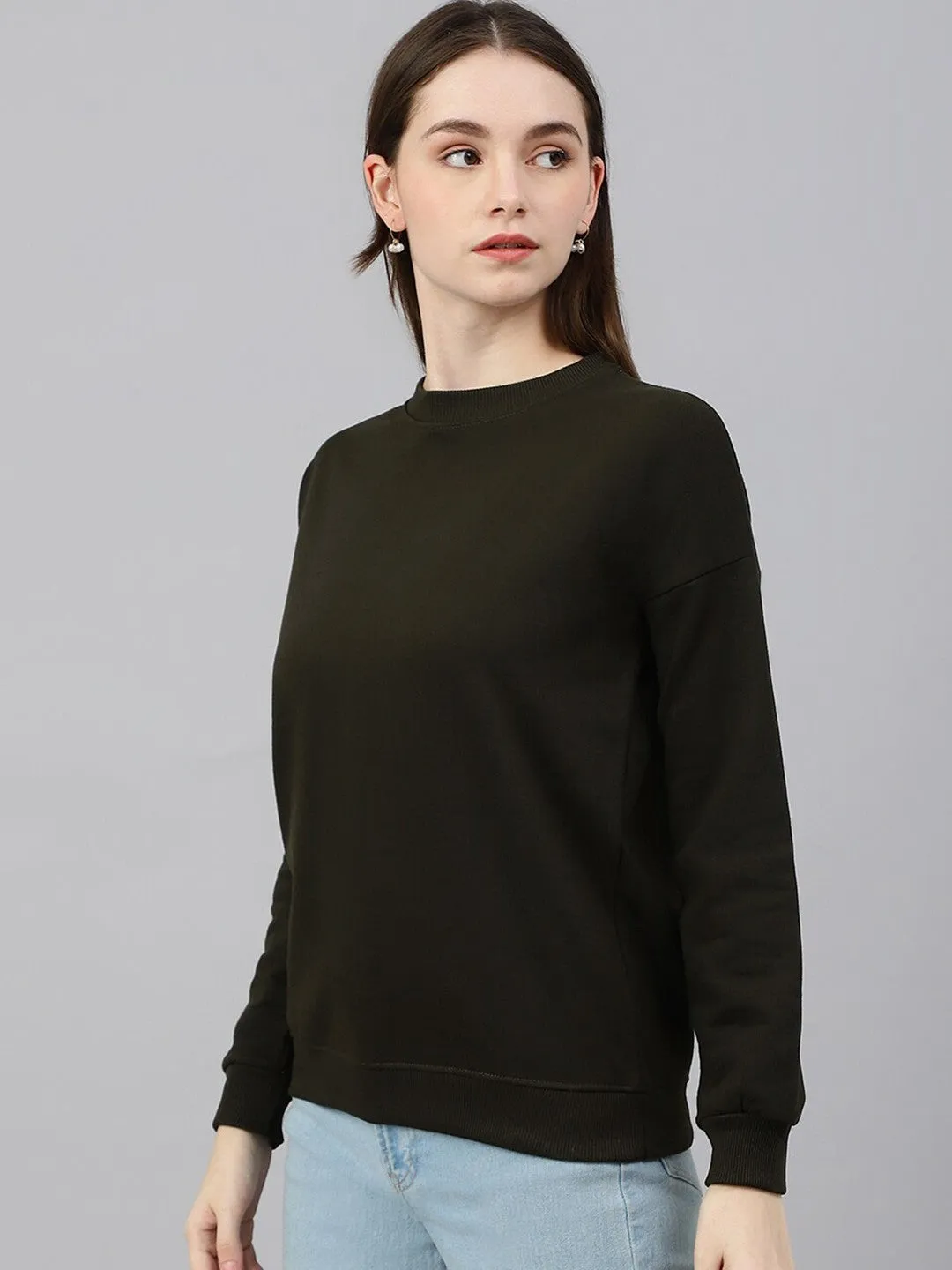 Olive Green Solid Sweatshirt