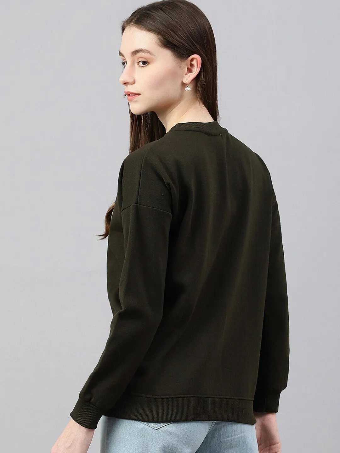 Olive Green Solid Sweatshirt