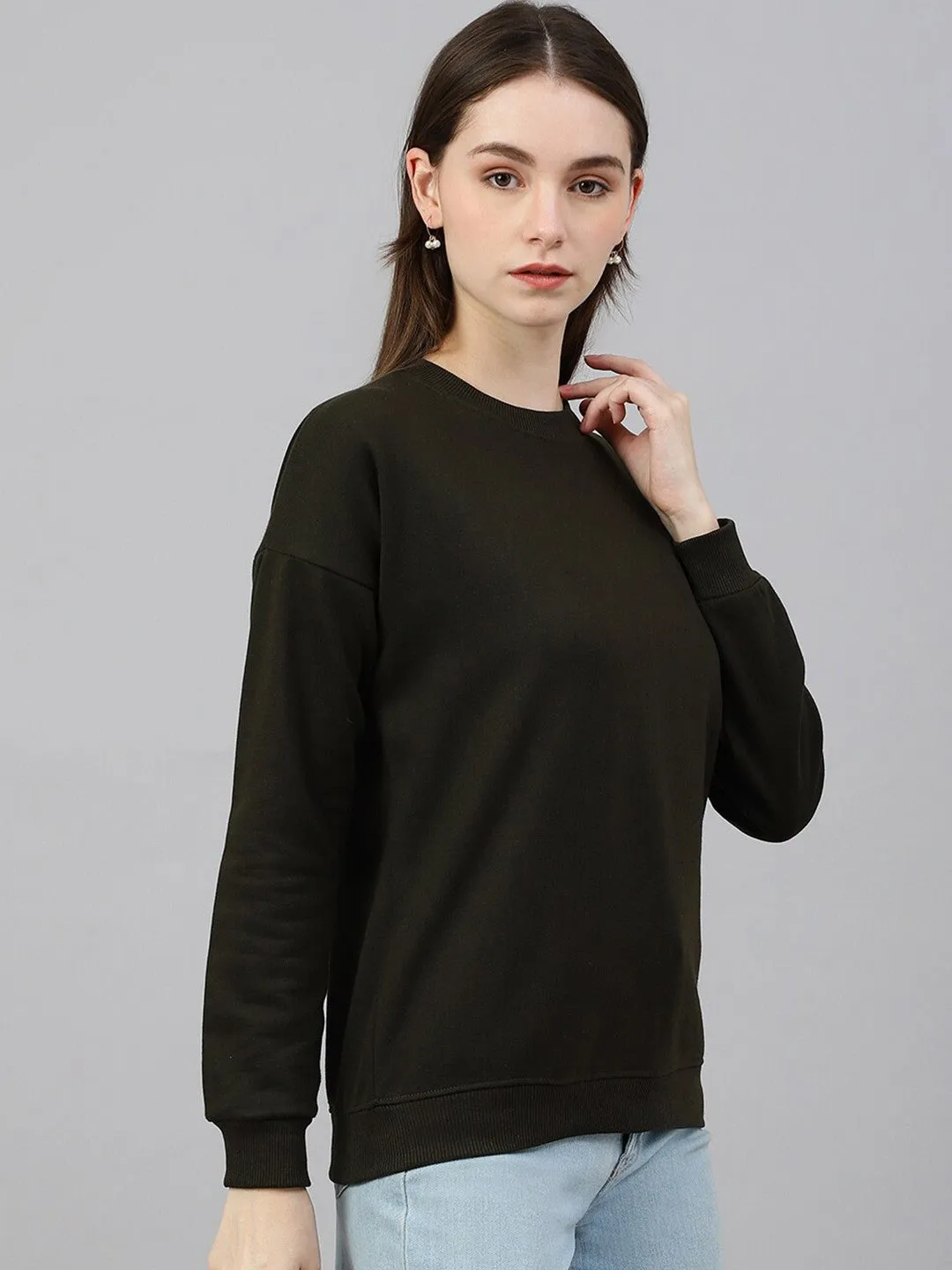 Olive Green Solid Sweatshirt