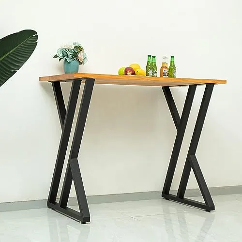 POLUNCA Industrial Modern High Coffee Table Legs, Black Metal Desk Legs, Triangle Shape, Bench Chair Base,Set of 2（39.4" H*24" W）