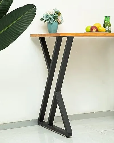 POLUNCA Industrial Modern High Coffee Table Legs, Black Metal Desk Legs, Triangle Shape, Bench Chair Base,Set of 2（39.4" H*24" W）