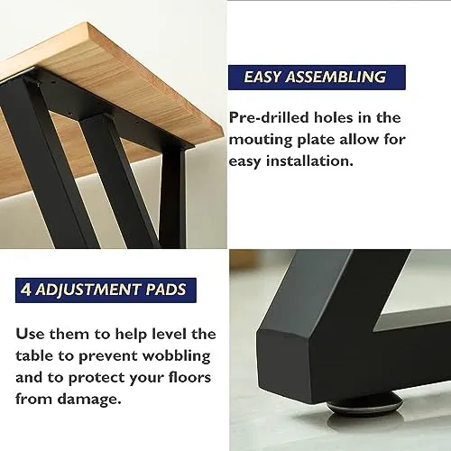 POLUNCA Industrial Modern High Coffee Table Legs, Black Metal Desk Legs, Triangle Shape, Bench Chair Base,Set of 2（39.4" H*24" W）