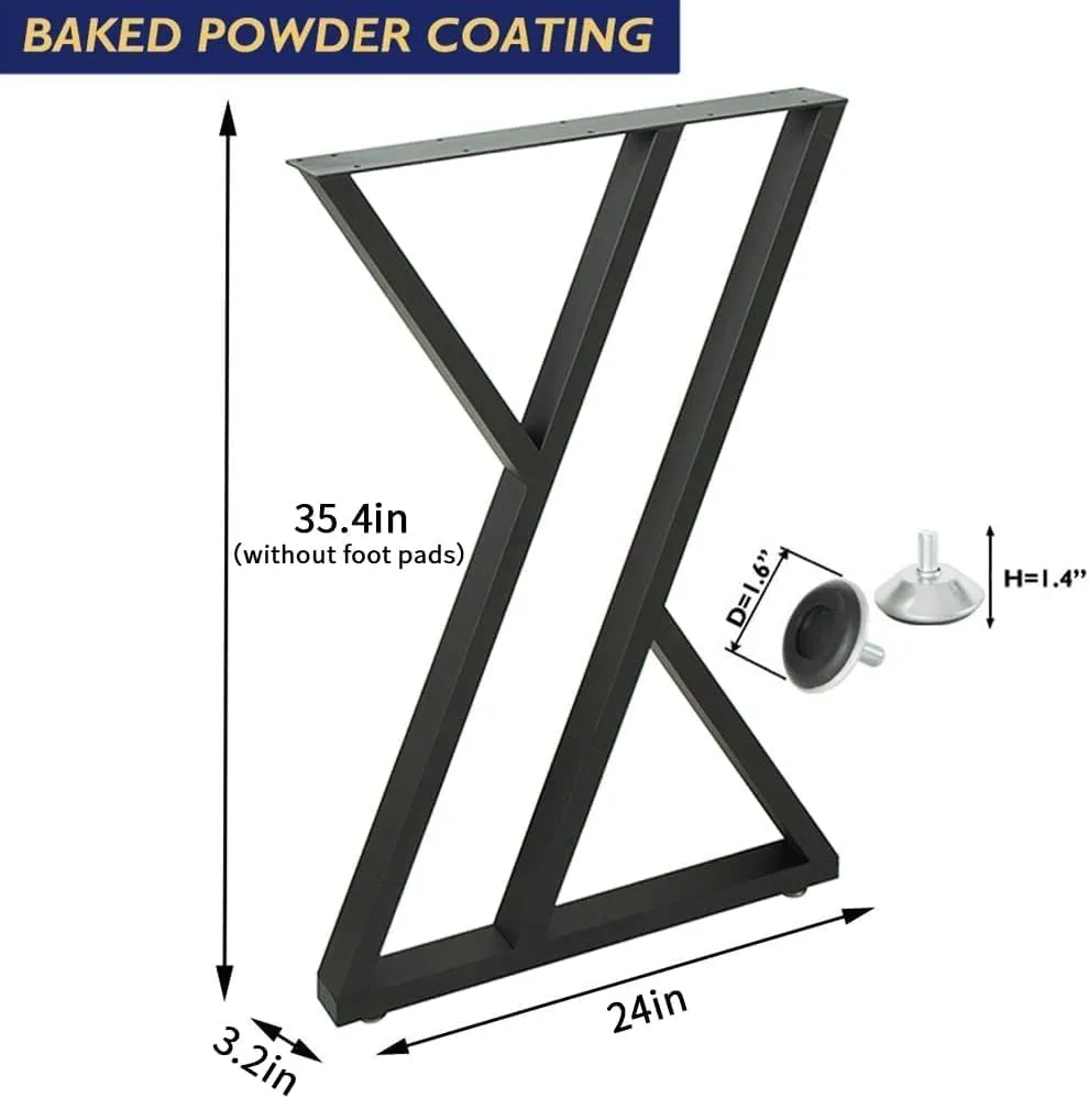 POLUNCA Industrial Modern High Coffee Table Legs, Black Metal Desk Legs, Triangle Shape, Bench Chair Base,Set of 2（39.4" H*24" W）