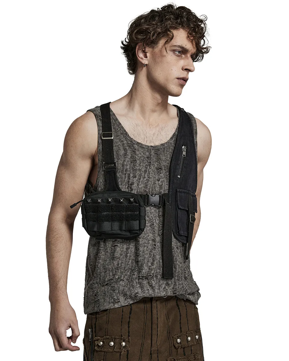 Punk Rave Mens Gothic Apocalyptic Tactical Utility Pockets Studded Harness Top