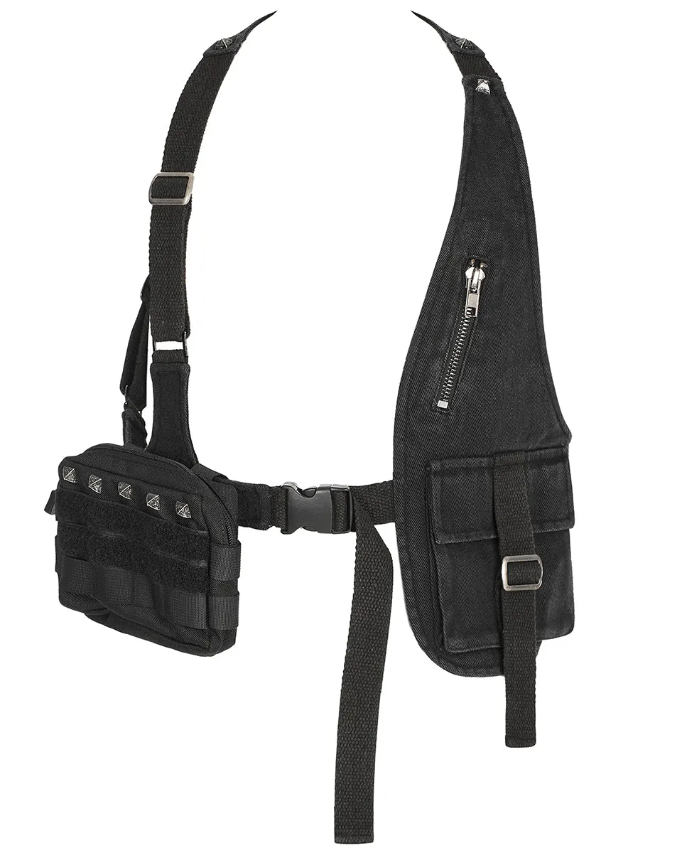 Punk Rave Mens Gothic Apocalyptic Tactical Utility Pockets Studded Harness Top