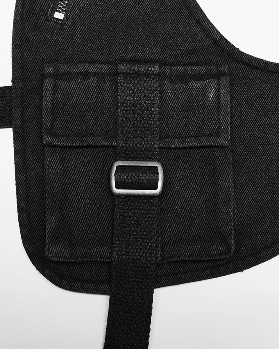 Punk Rave Mens Gothic Apocalyptic Tactical Utility Pockets Studded Harness Top