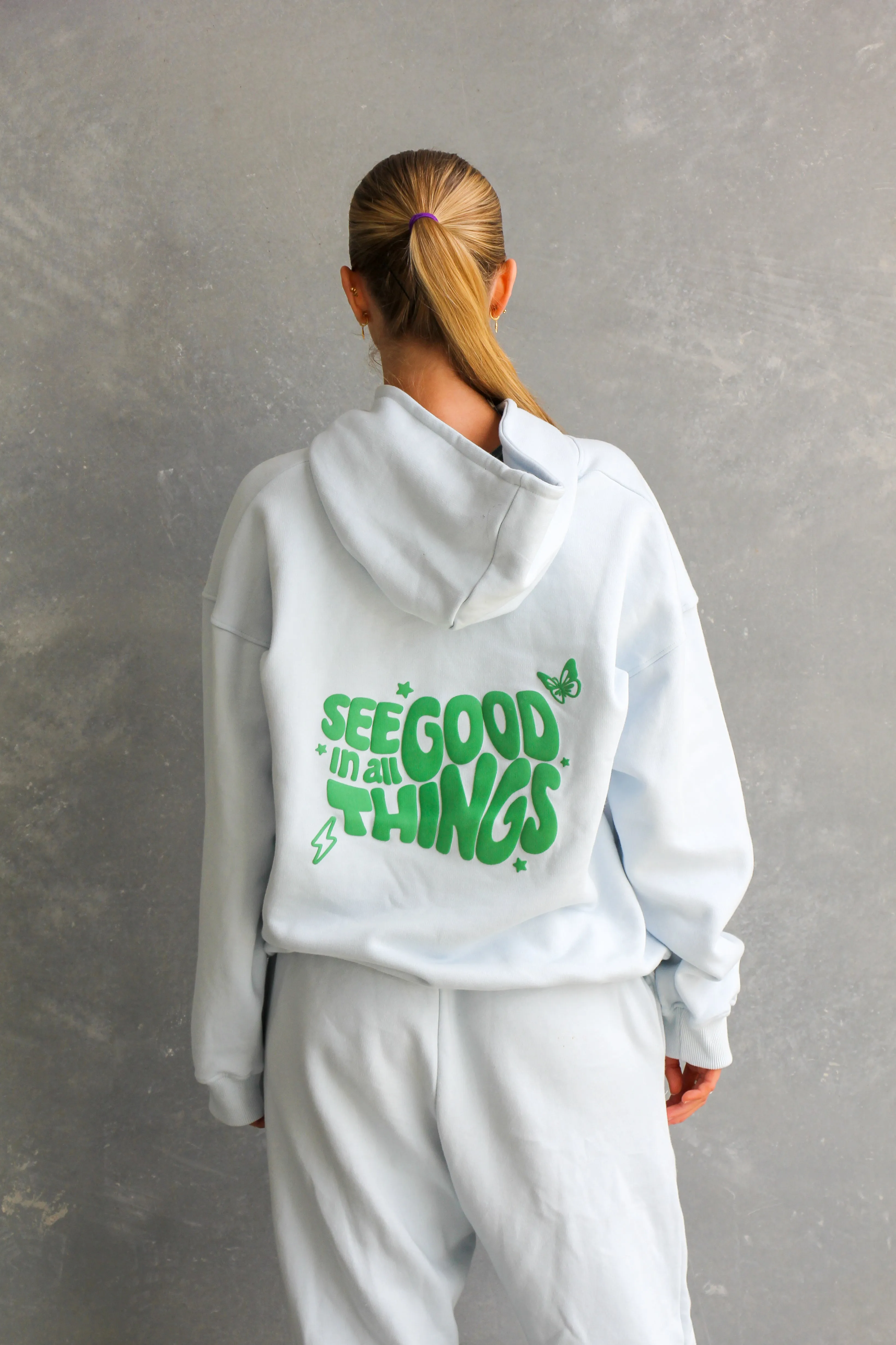 QUOTE PUFF HOOD: baby blue
