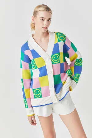 Smiley Colorblock Knit Cardigan