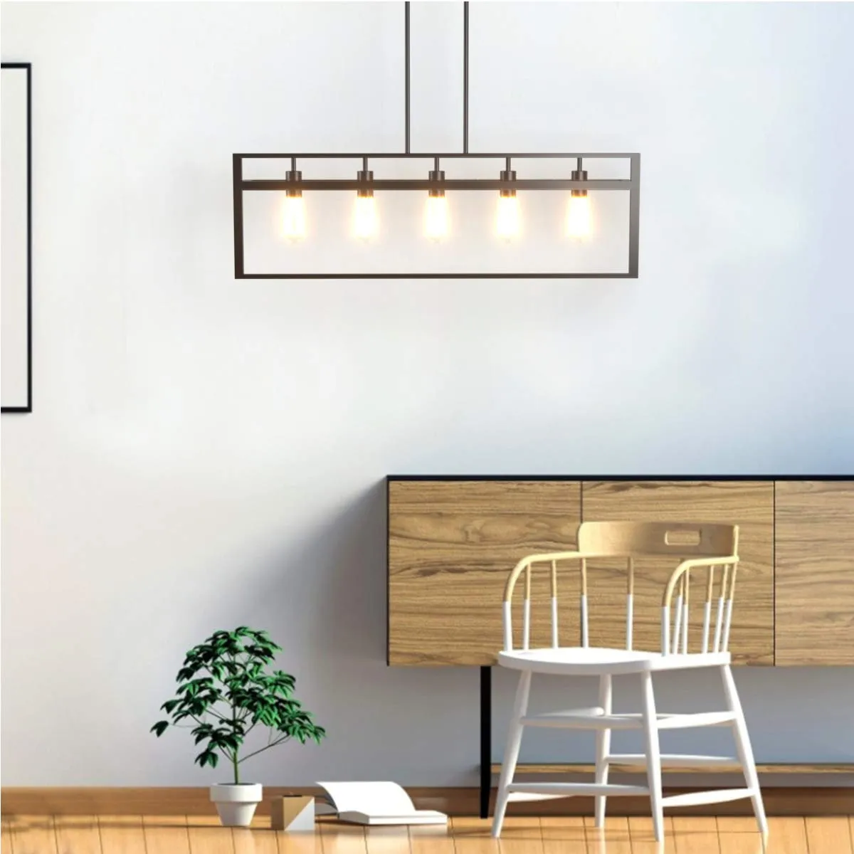 Tangkula 5-Light Island Lighting, Modern Style Domestic Linear Pendant Light Fixture