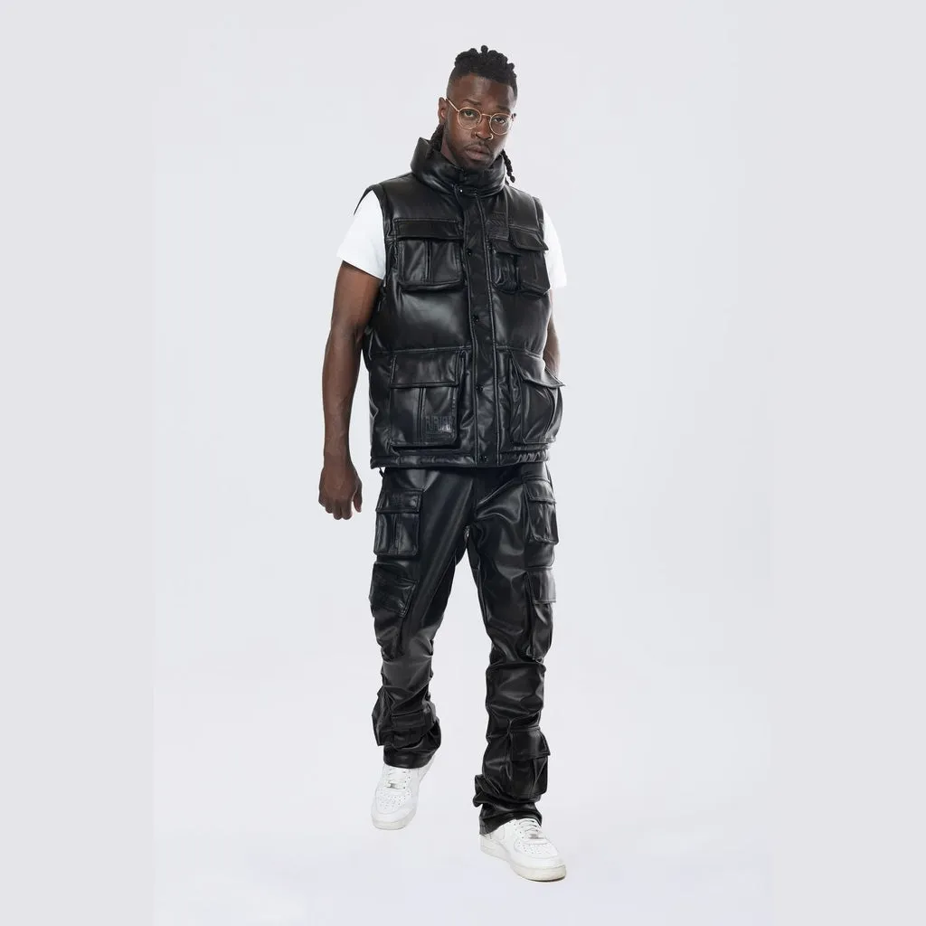Utility Vegan Leather Vest - Black