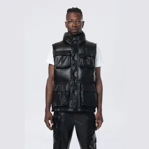 Utility Vegan Leather Vest - Black