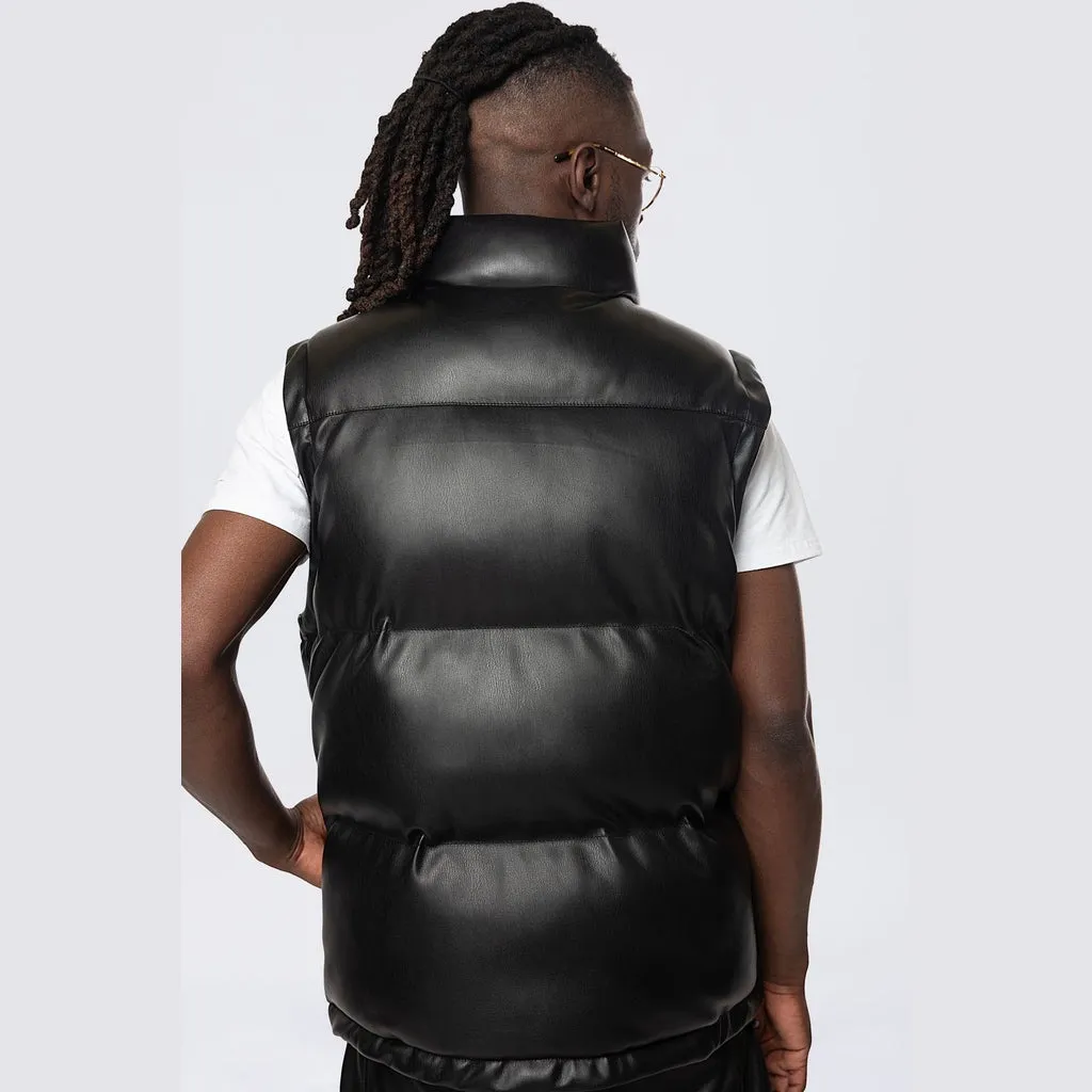 Utility Vegan Leather Vest - Black