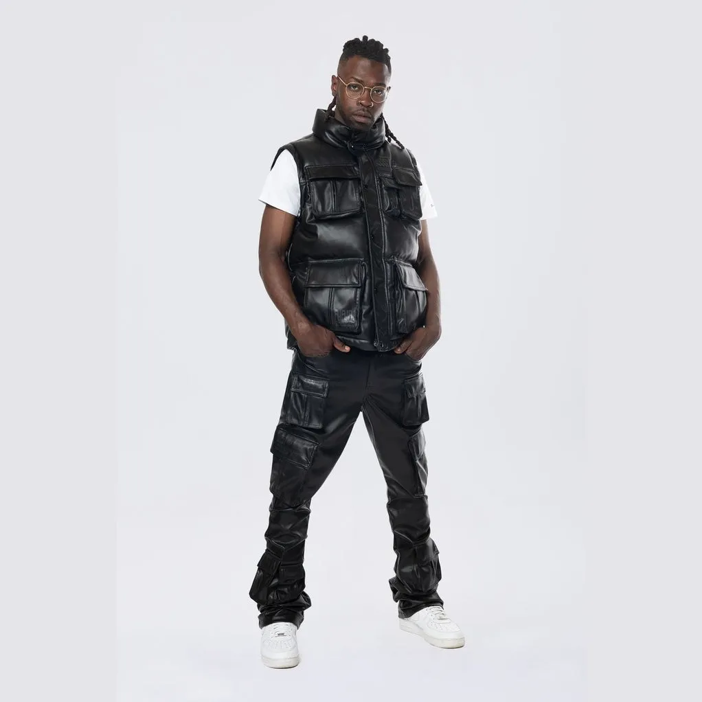 Utility Vegan Leather Vest - Black
