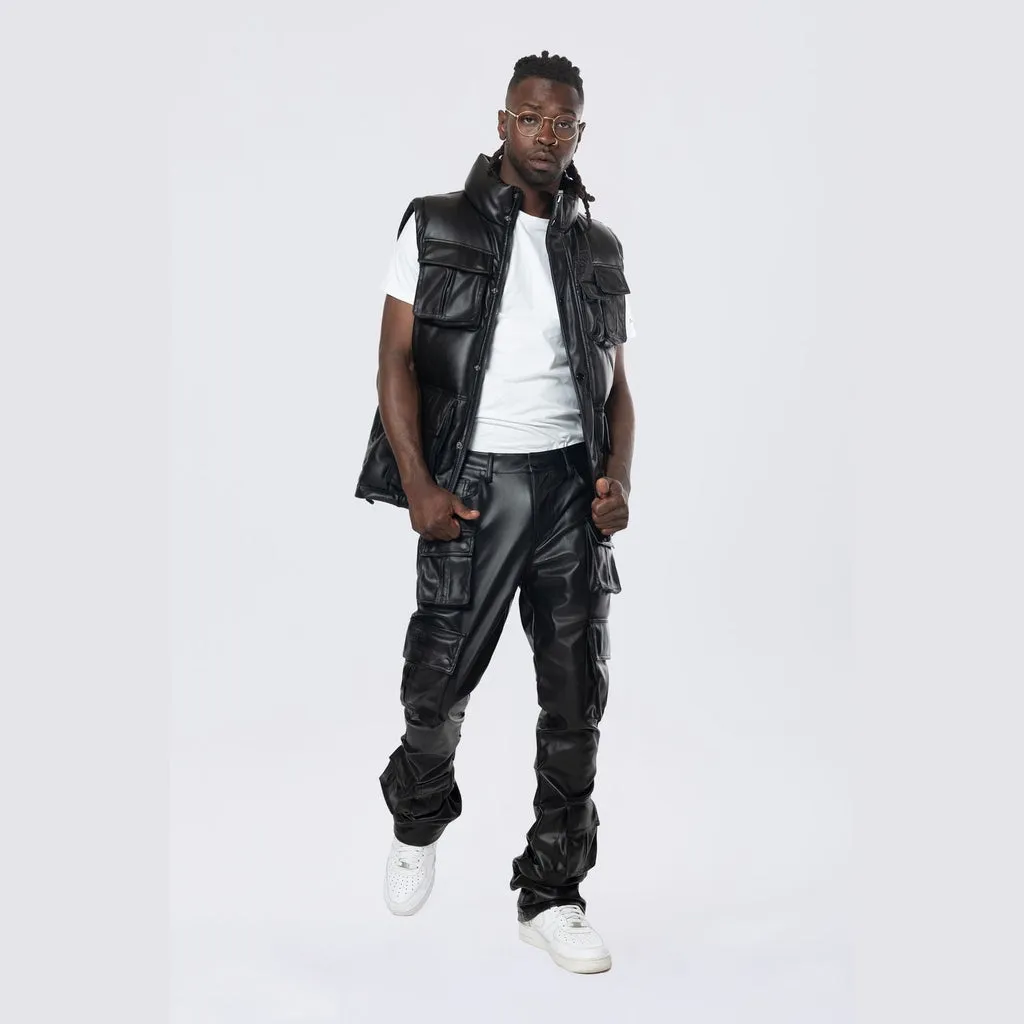 Utility Vegan Leather Vest - Black