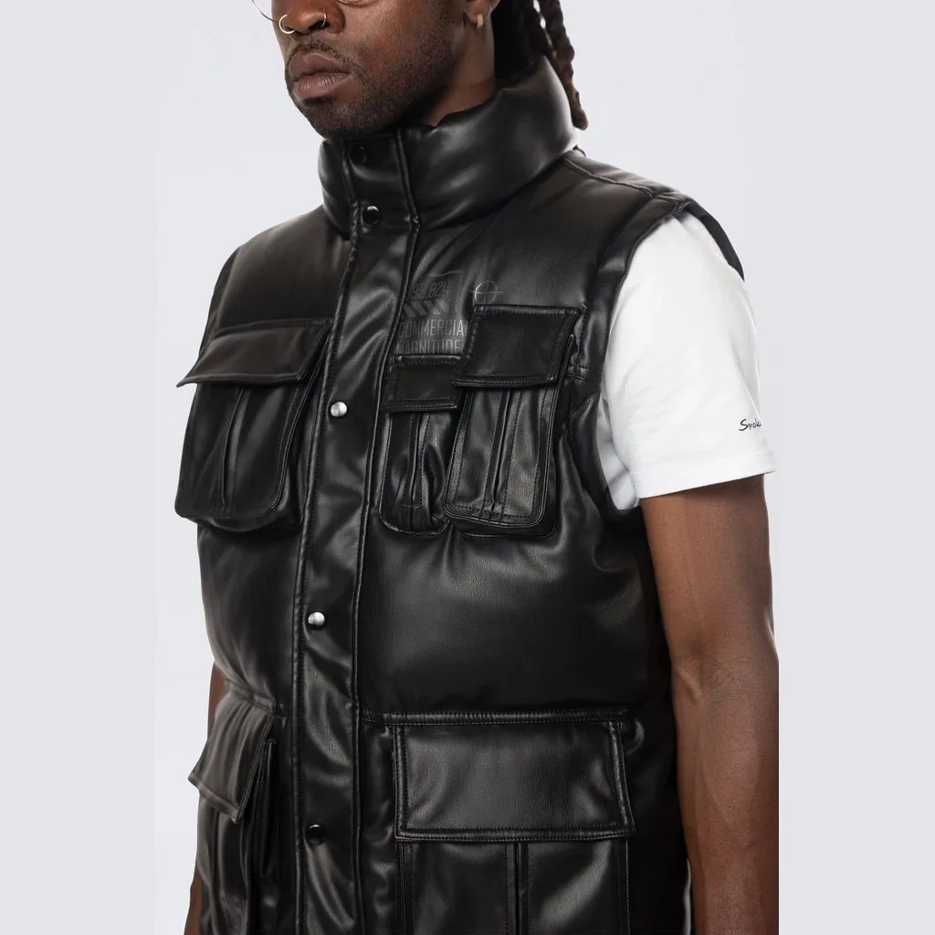 Utility Vegan Leather Vest - Black