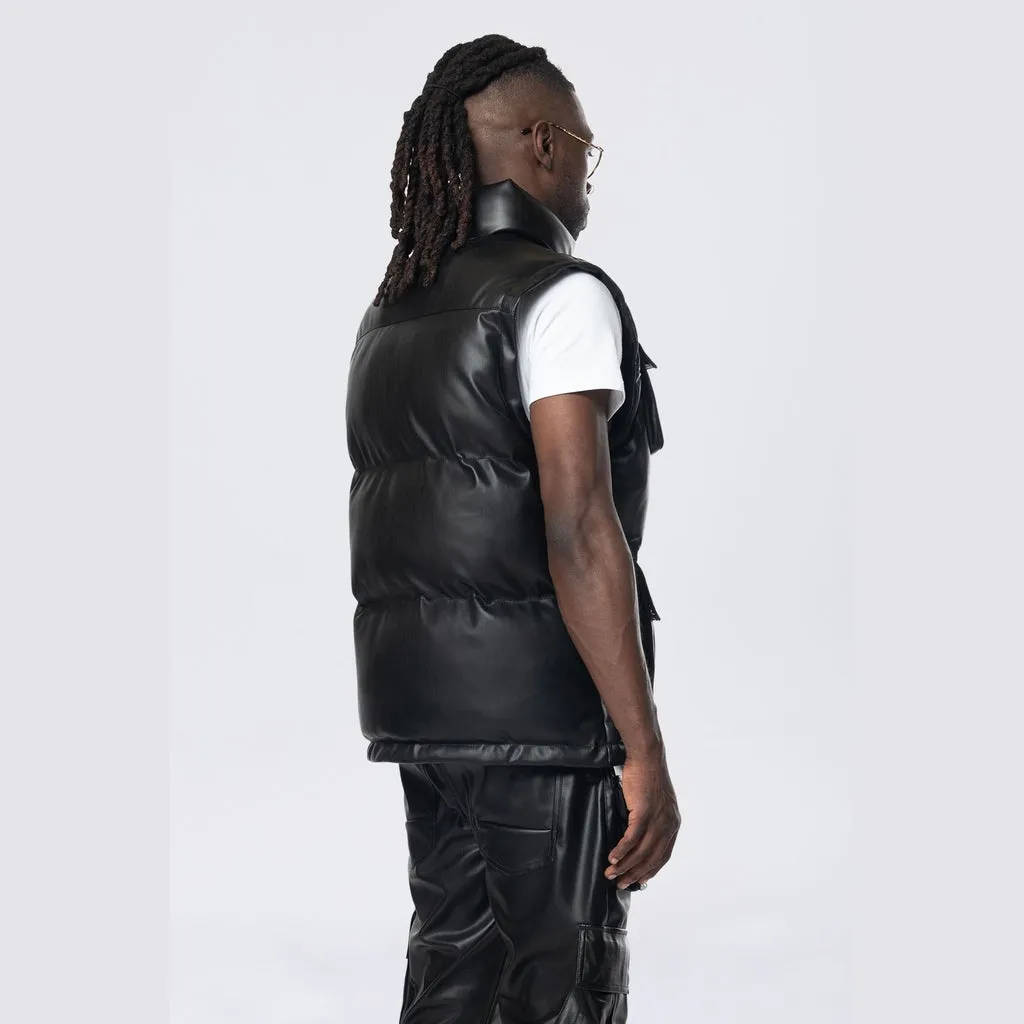 Utility Vegan Leather Vest - Black