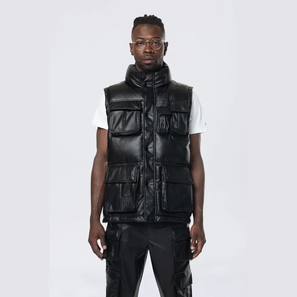 Utility Vegan Leather Vest - Black