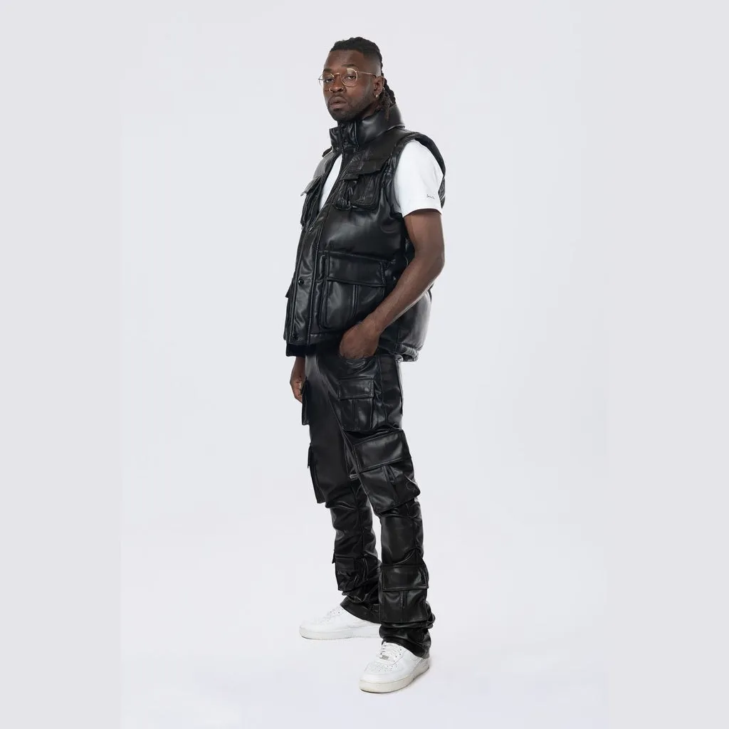 Utility Vegan Leather Vest - Black