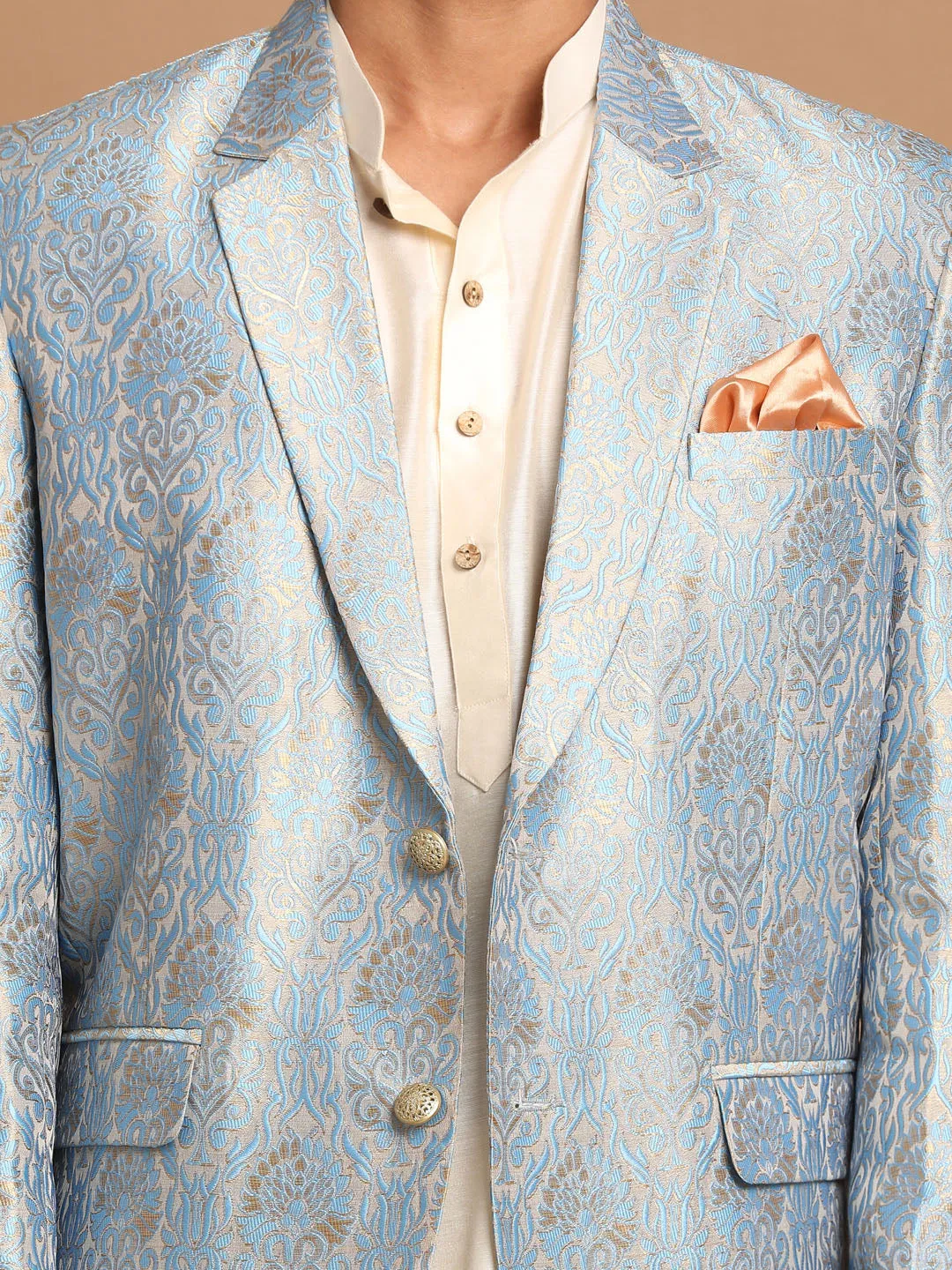 VASTRAMAY Gray Blazer and Cream Kurta Set
