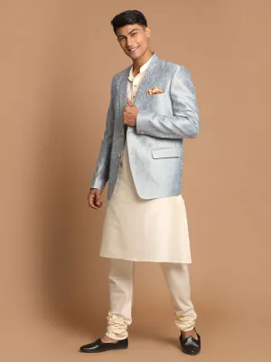 VASTRAMAY Gray Blazer and Cream Kurta Set