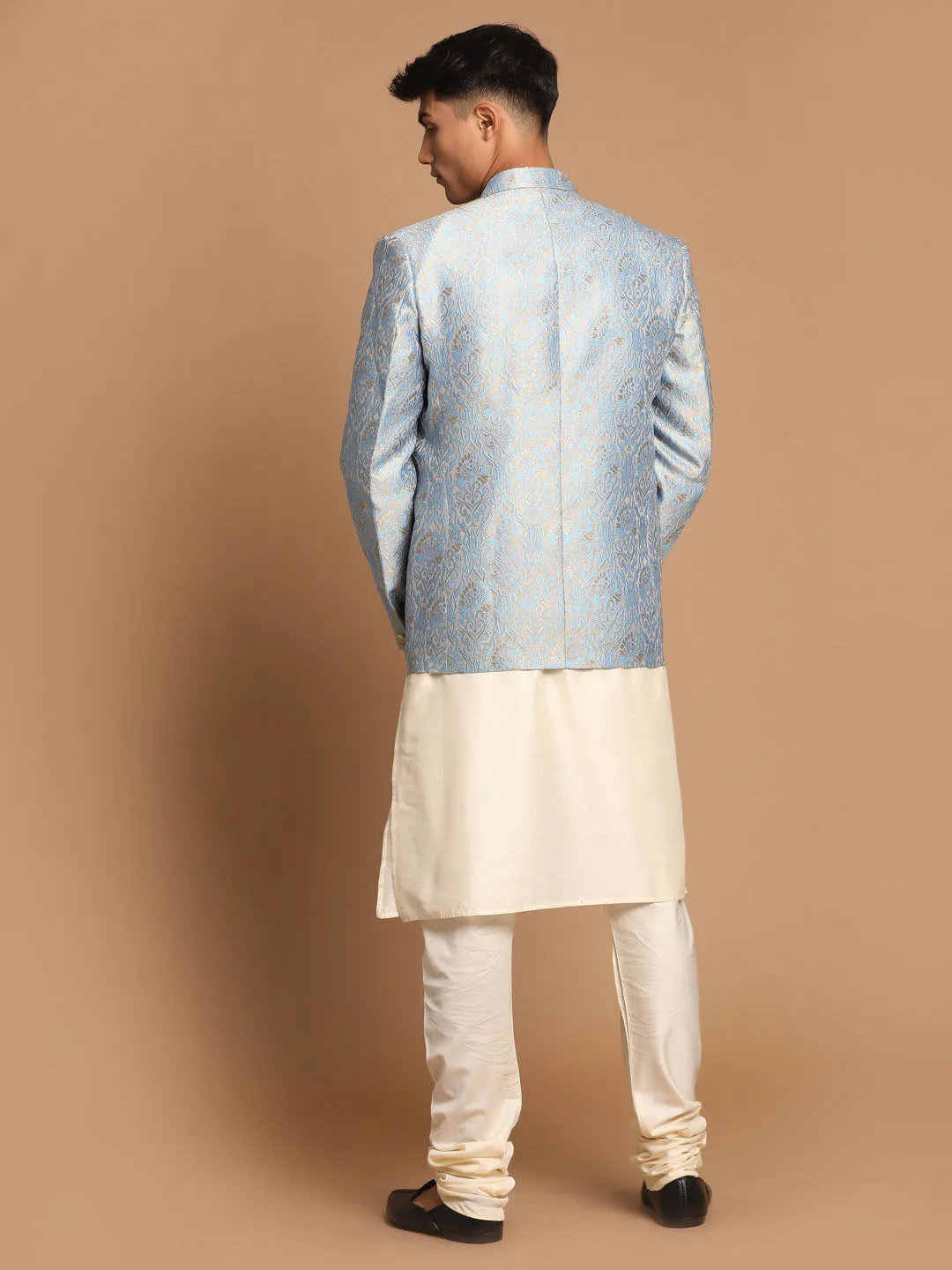 VASTRAMAY Gray Blazer and Cream Kurta Set