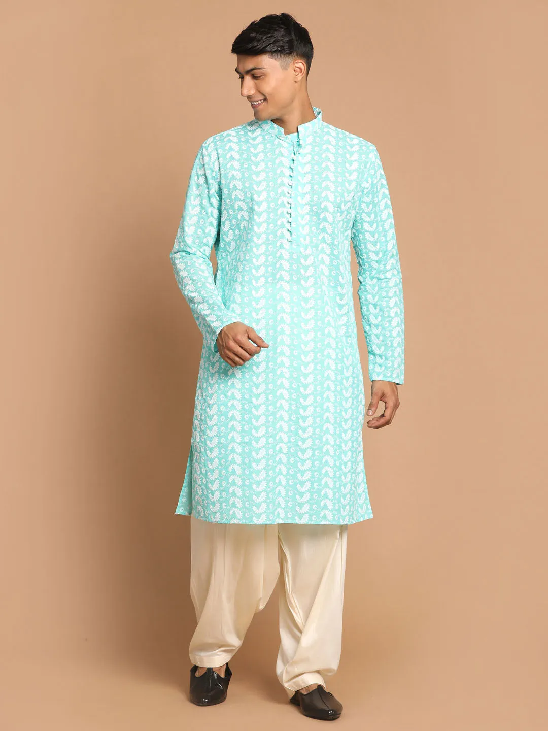 VASTRAMAY Green Chikankari Kurta Patiala Set