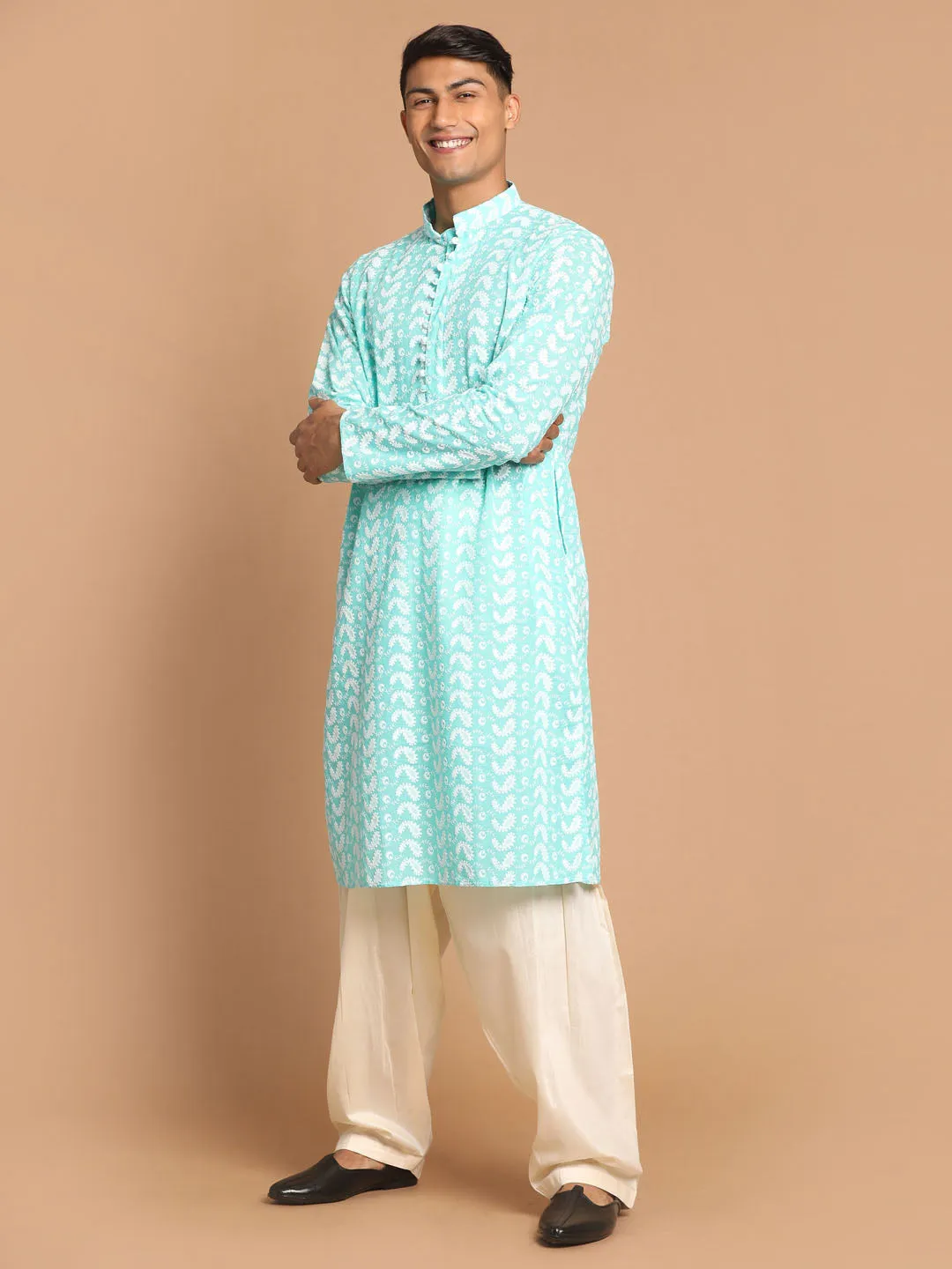 VASTRAMAY Green Chikankari Kurta Patiala Set
