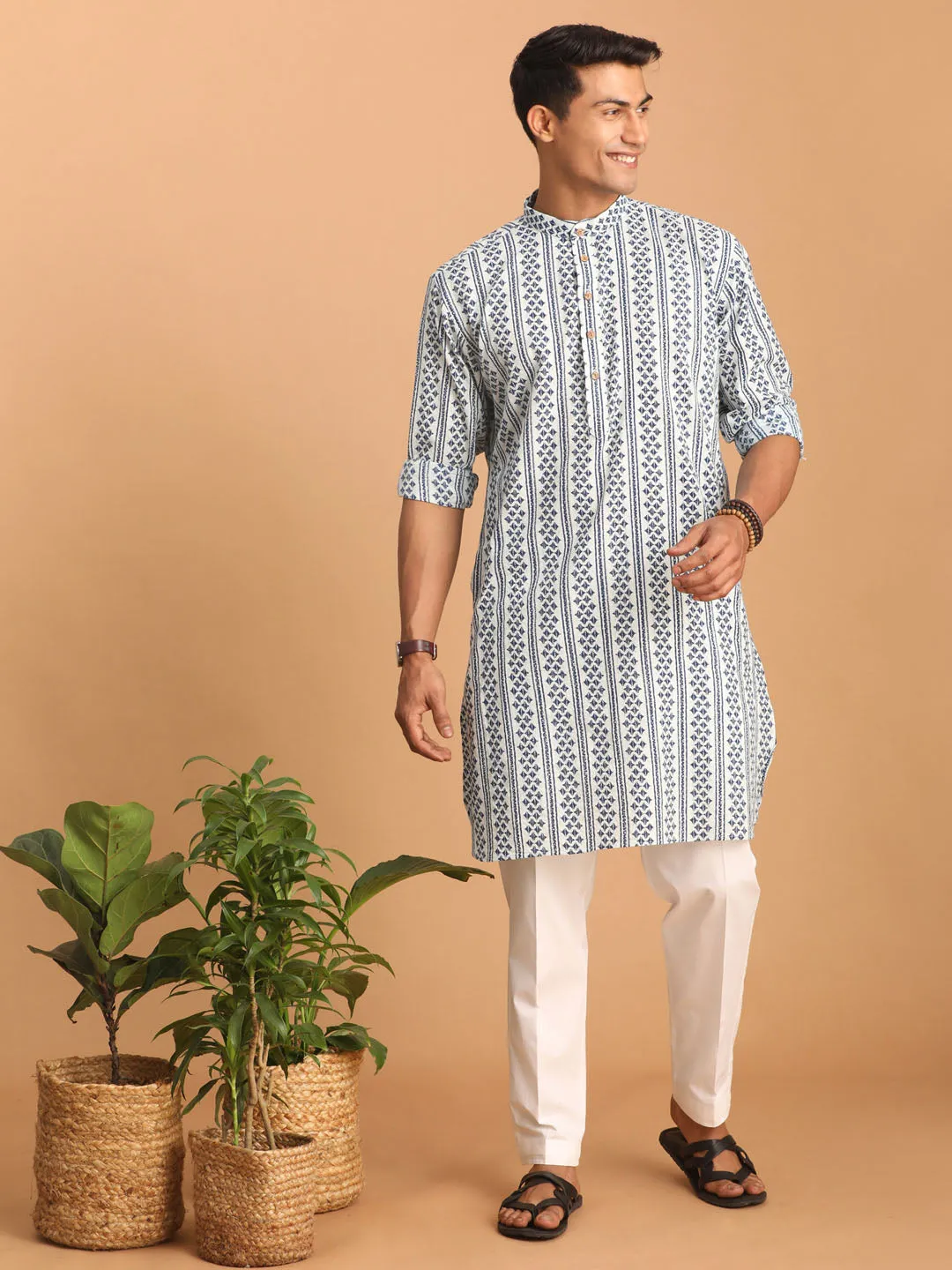 VASTRAMAY Men's Geometrical Striped Kurta Set