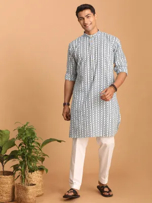 VASTRAMAY Men's Geometrical Striped Kurta Set