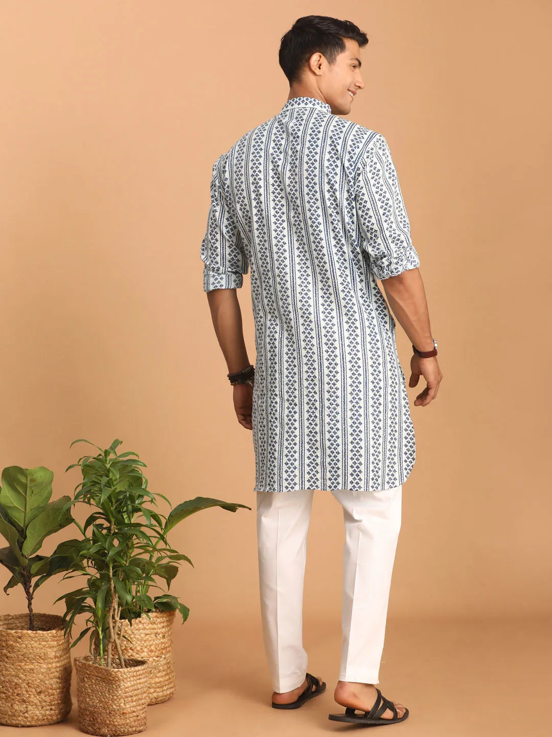 VASTRAMAY Men's Geometrical Striped Kurta Set
