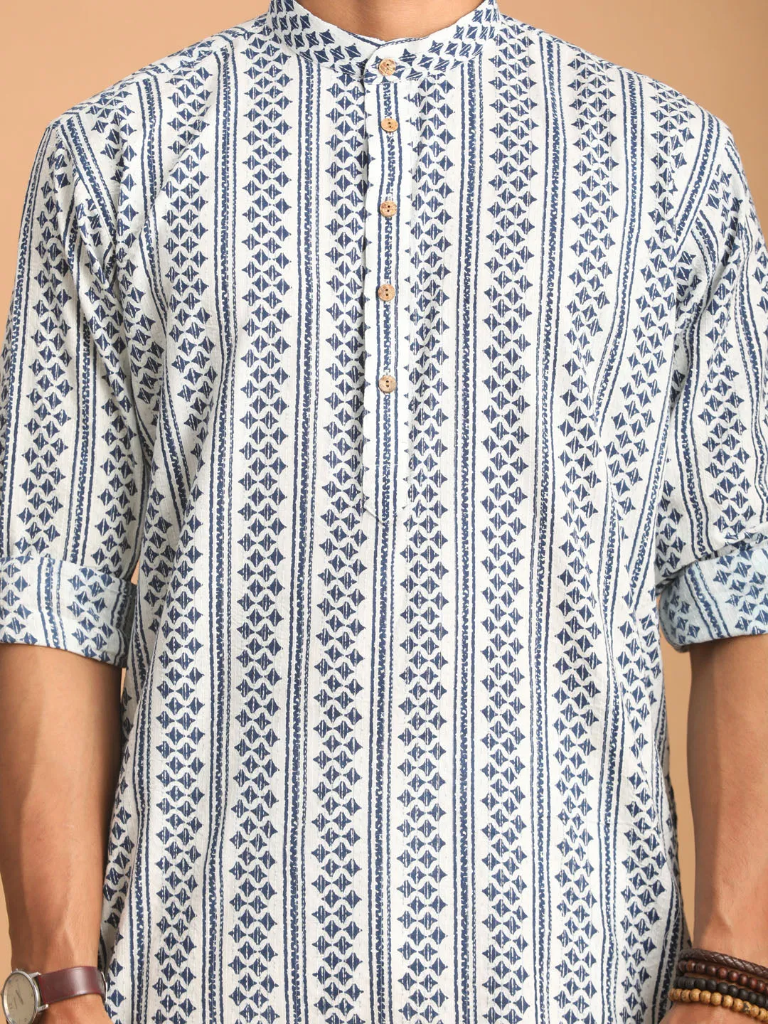 VASTRAMAY Men's Geometrical Striped Kurta Set