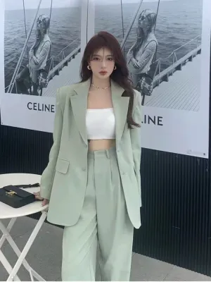 Wenkouban Spring Autumn Women's Blazer Suit Office Ladies Elegant Solid Pantsuit Female Casual Work Wear 2 Piece Set Clothes