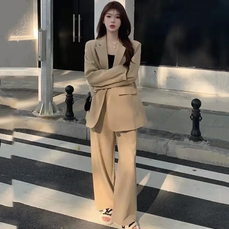 Wenkouban Spring Autumn Women's Blazer Suit Office Ladies Elegant Solid Pantsuit Female Casual Work Wear 2 Piece Set Clothes