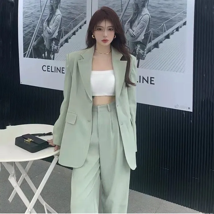 Wenkouban Spring Autumn Women's Blazer Suit Office Ladies Elegant Solid Pantsuit Female Casual Work Wear 2 Piece Set Clothes