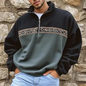 Wiaofellas  -  Autumn Winter Fleece Warm Graphic Stitching Hoodies Men's Fashion Stand Collar Lambwool Sweatshirt All Match Long Sleeve Shirts