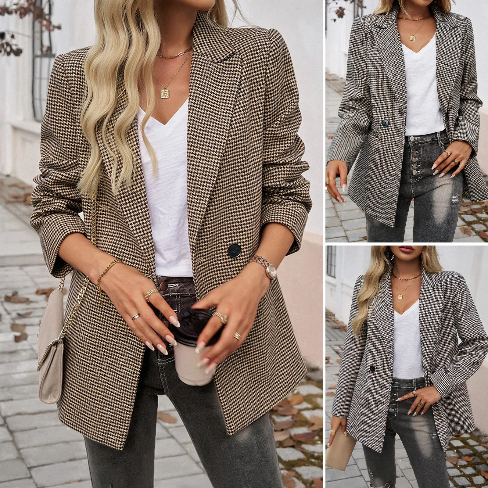 Winter Contrast Lapel Button Blazer Wholesale Women's Coats & Jackets N3824073100085