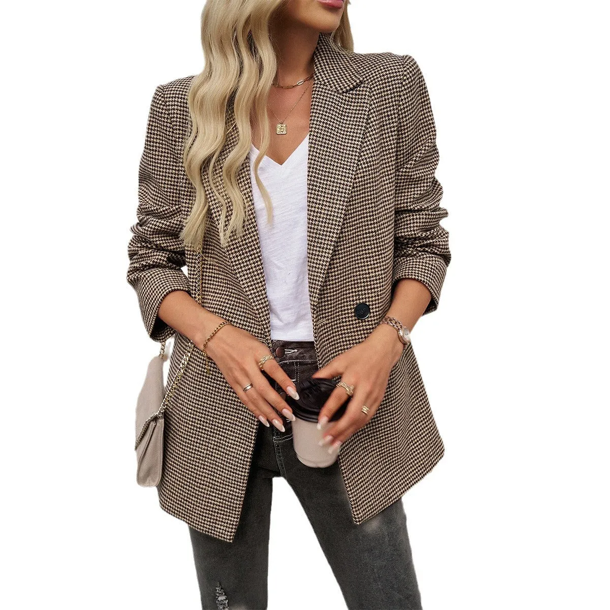 Winter Contrast Lapel Button Blazer Wholesale Women's Coats & Jackets N3824073100085