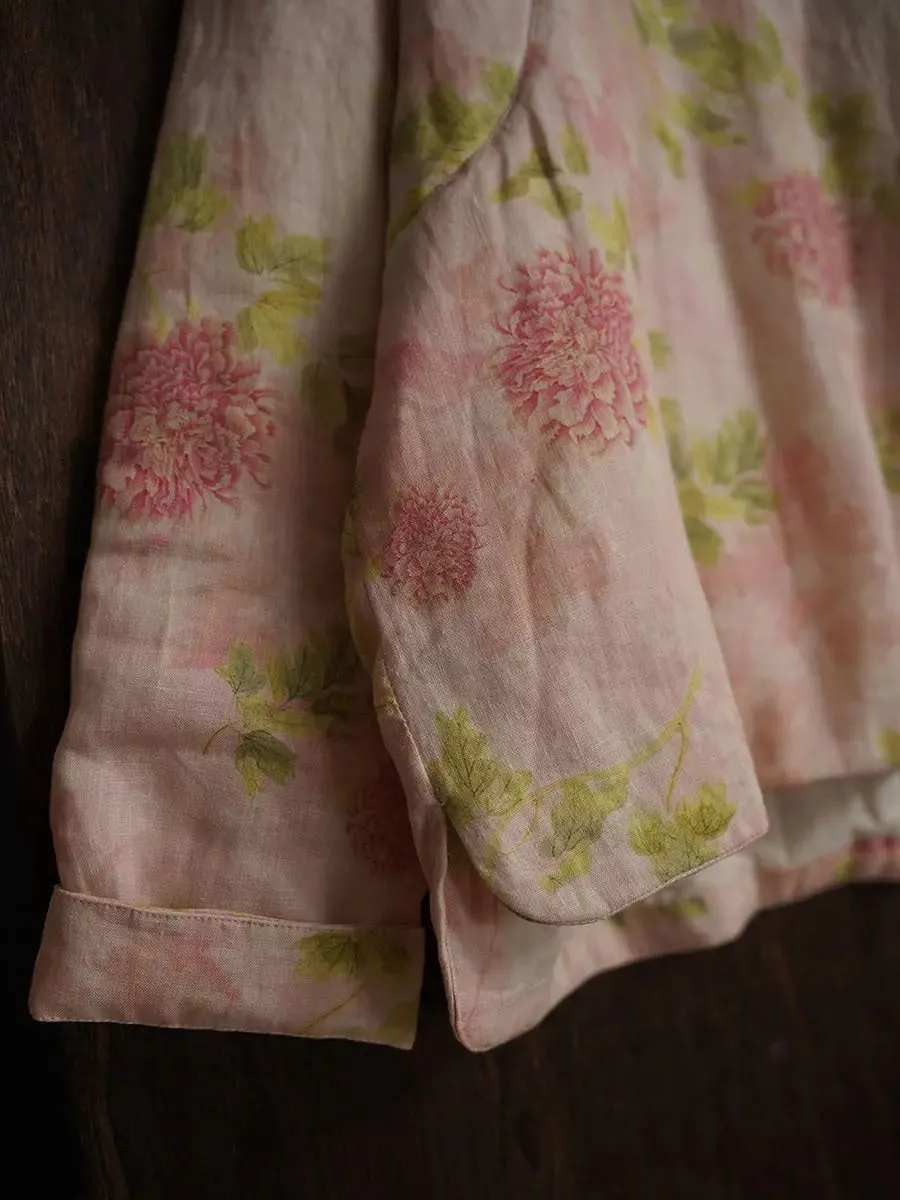Women Flower Linen Padded Coat