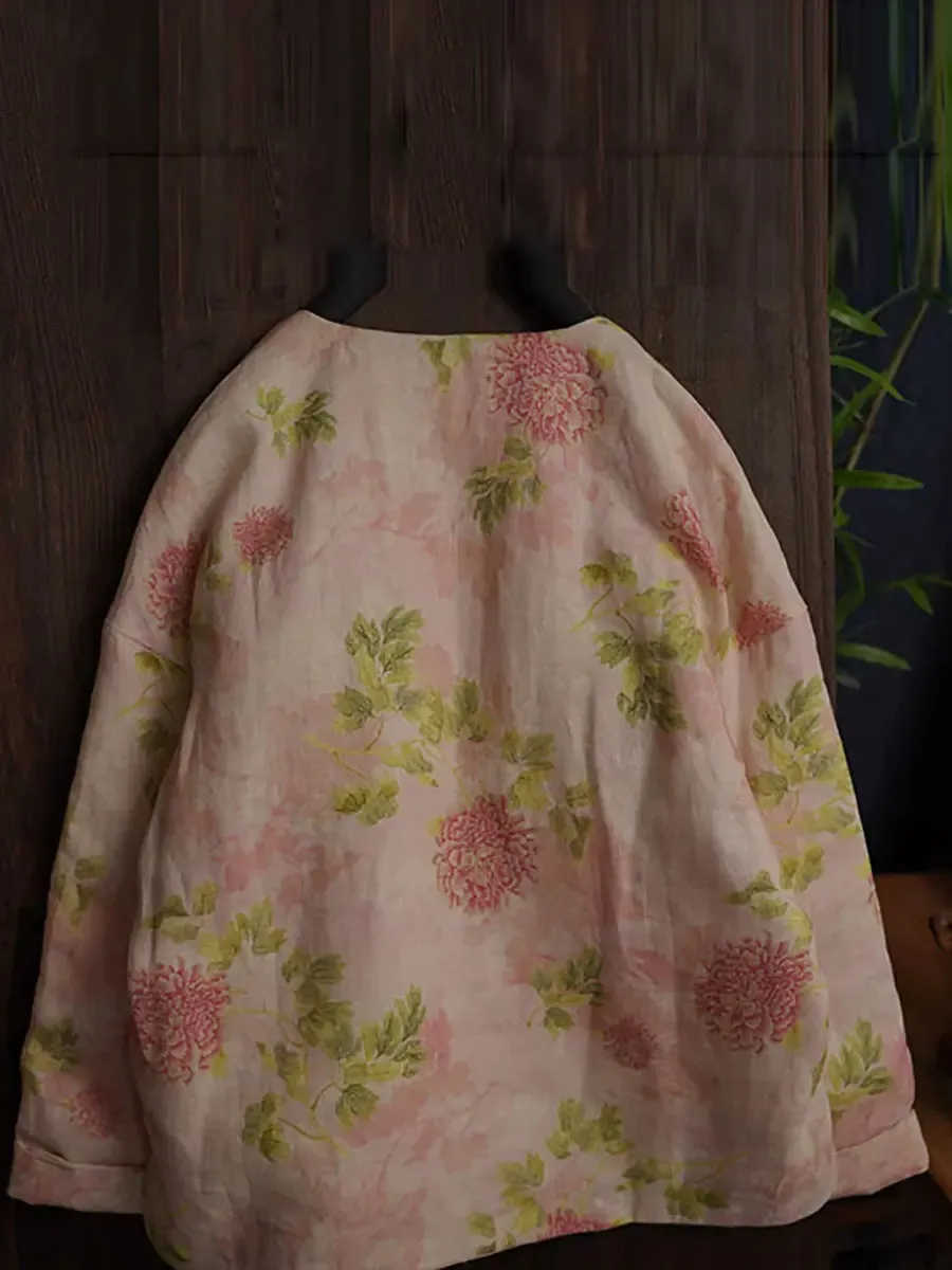Women Flower Linen Padded Coat