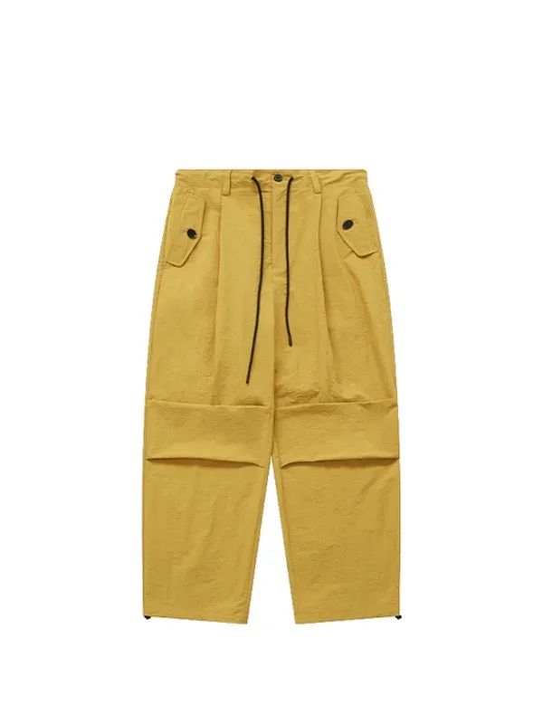 Yellow Wide Leg Parachtute Pants with Adjustable Leg Opening